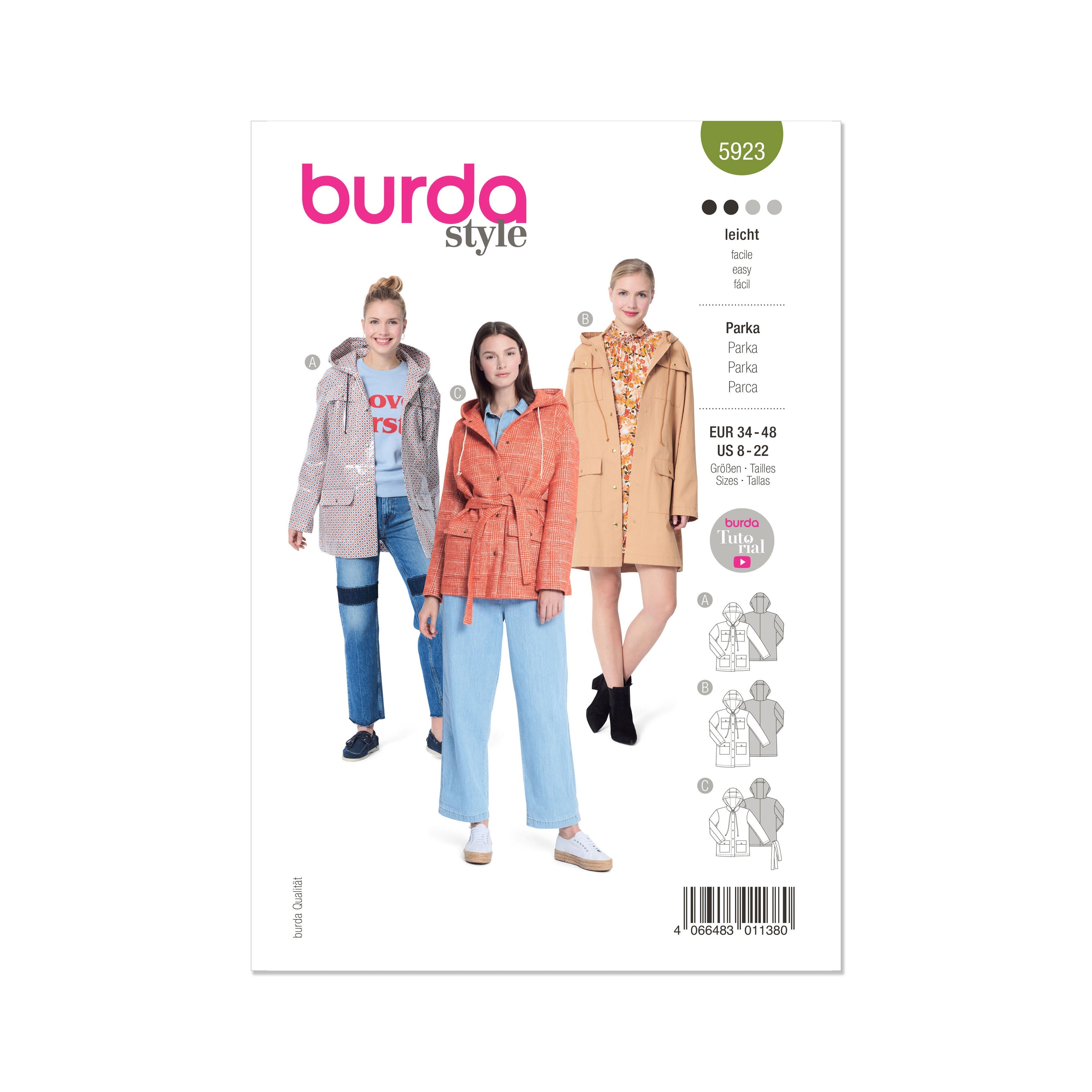 Burda Style Sewing Pattern 5923 Misses' Parka from Jaycotts Sewing Supplies