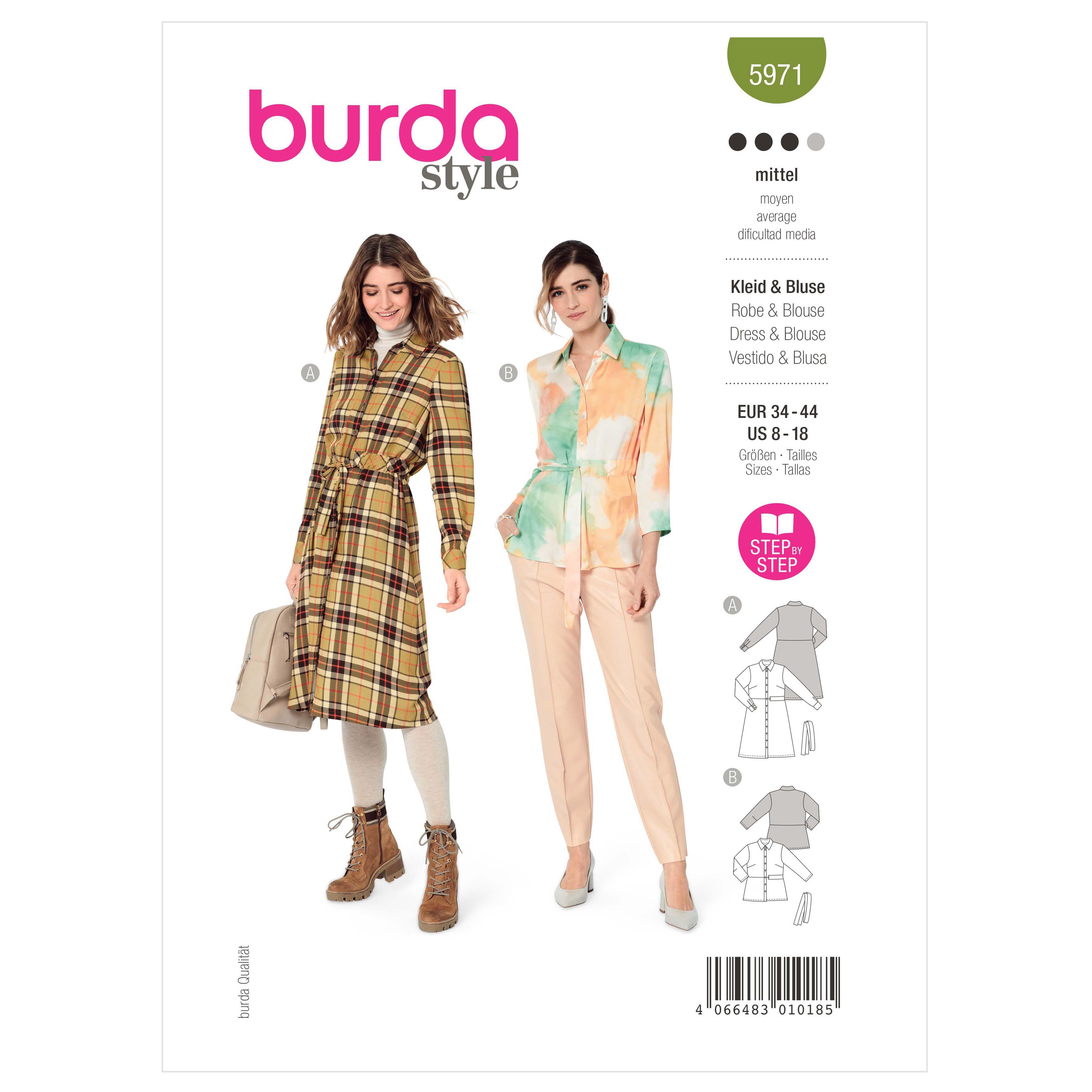 Burda Style Pattern 5971 Misses' Shirt Dress and Blouse with Cuffed ...