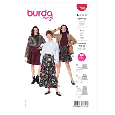 Burda Sewing Pattern 5978 Misses' Tiered Skirt with Elastic Waist from Jaycotts Sewing Supplies