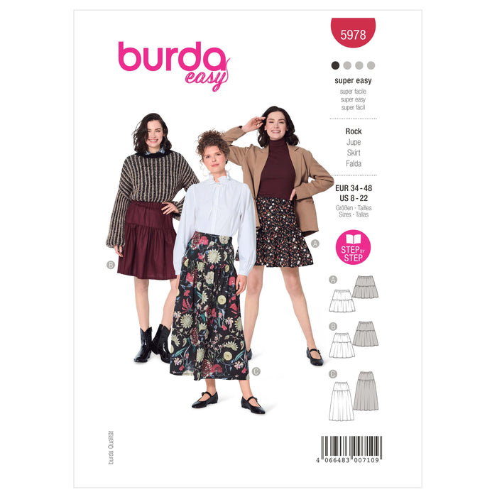 Burda Style Pattern 5978 Misses Tiered Skirt with Elastic Waist jaycotts Sewing Supplies