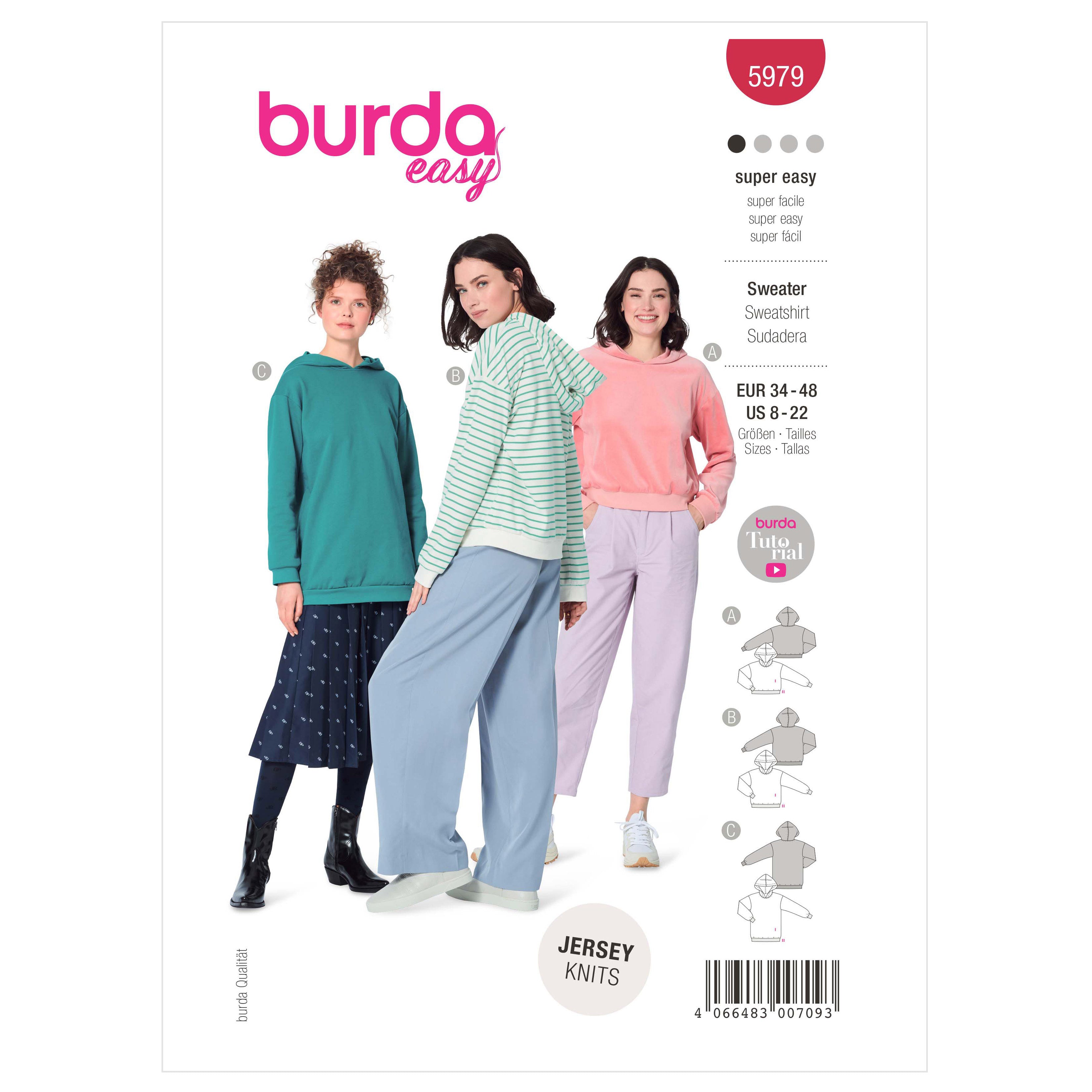 Burda Sewing Pattern 5979 Misses' Hoodie in Three Lengths from Jaycotts Sewing Supplies