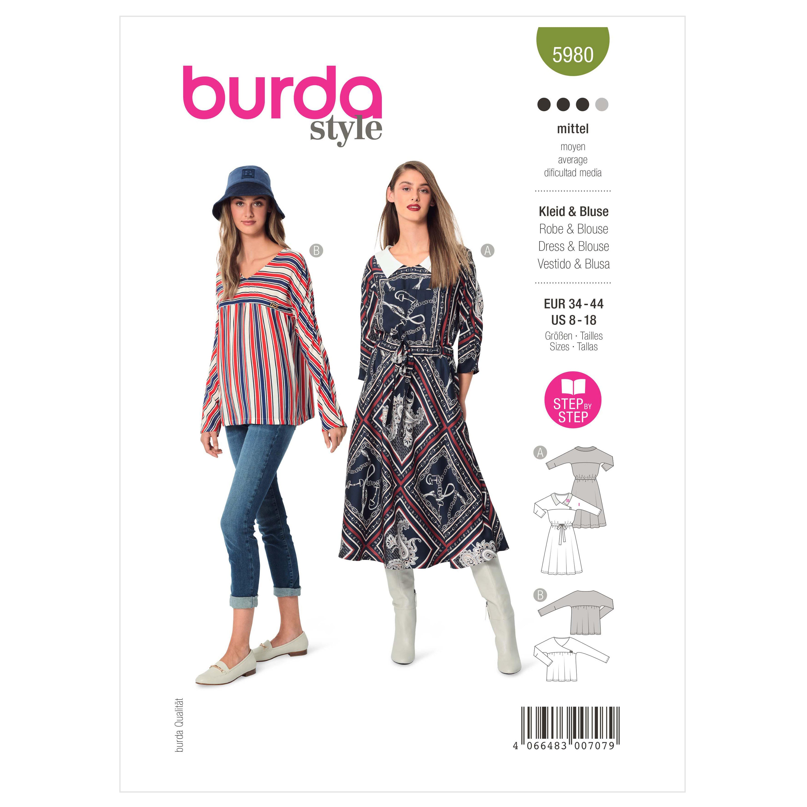 Burda Sewing Pattern 5980 Misses' Dress and Blouse from Jaycotts Sewing Supplies