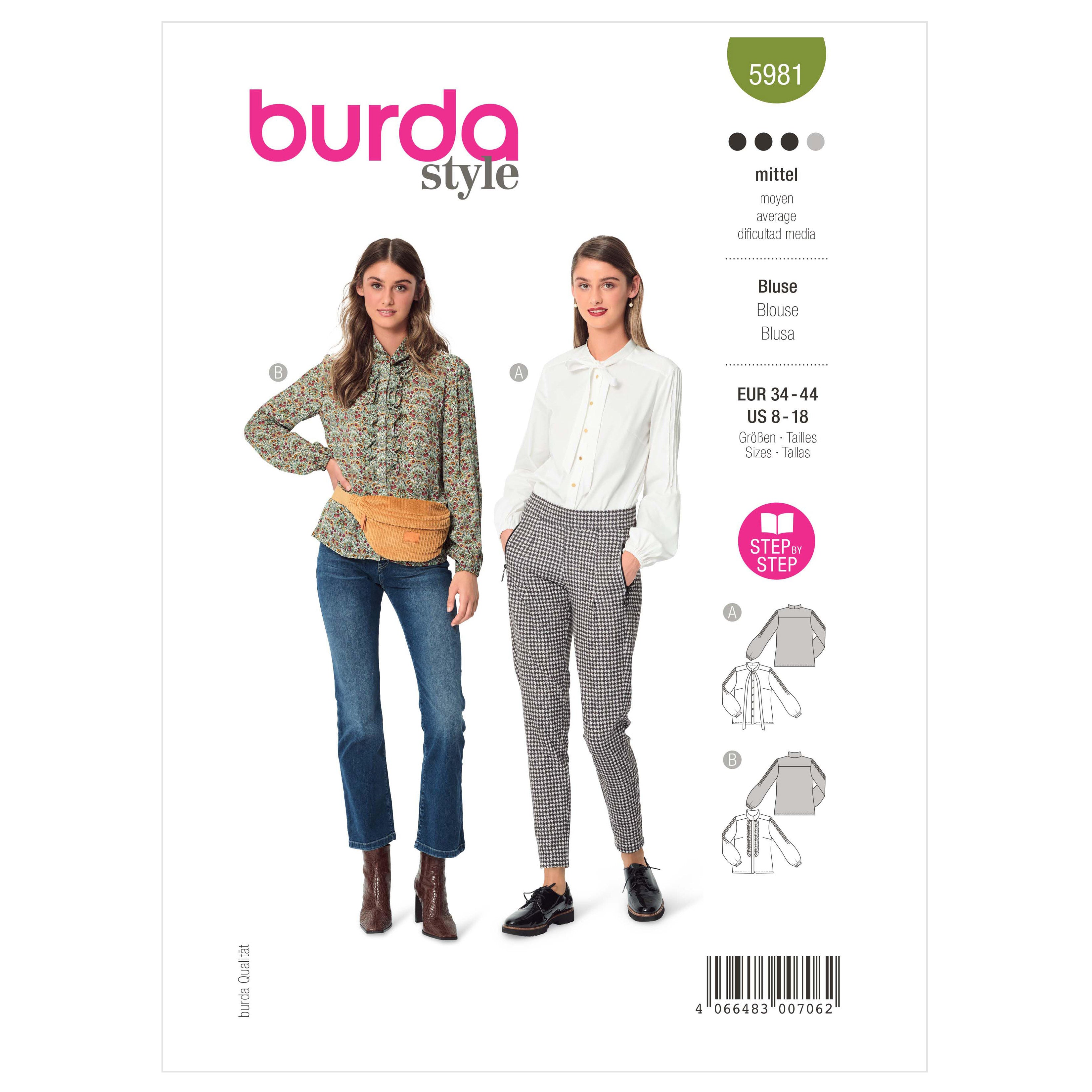 Burda Sewing Pattern 5981 Misses' Long Sleeve Blouse from Jaycotts Sewing Supplies