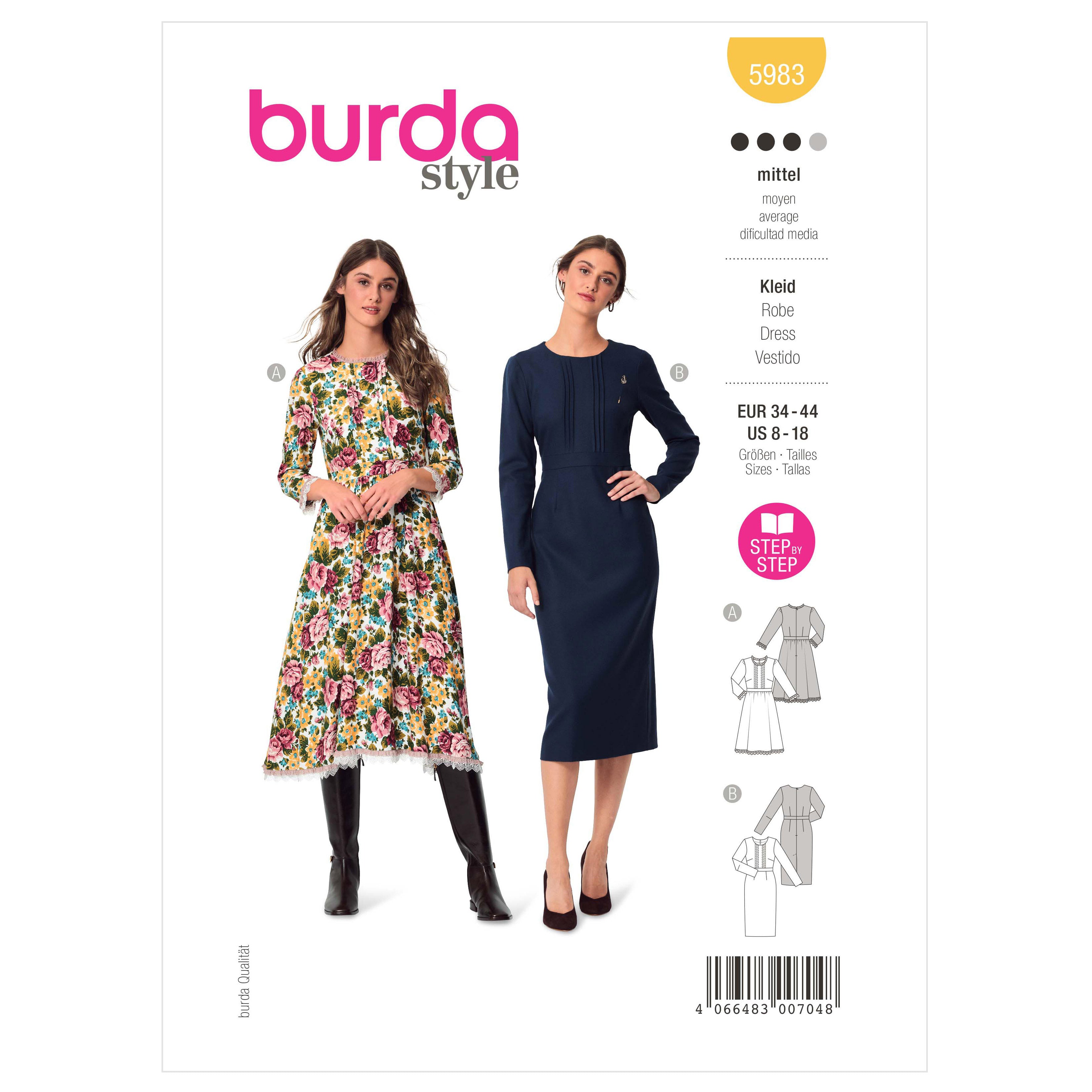 Burda Sewing Pattern 5983 Misses' Dress with Wide or Narrow Skirt from Jaycotts Sewing Supplies