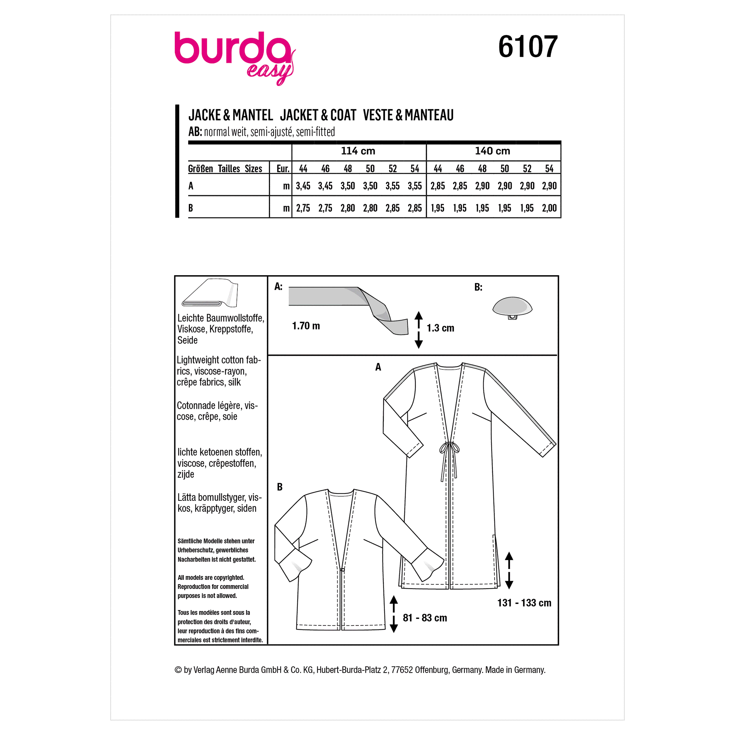 6107 Postcode Burda Style Sewing Pattern Number 6107 Women's Blouson Jacket ...