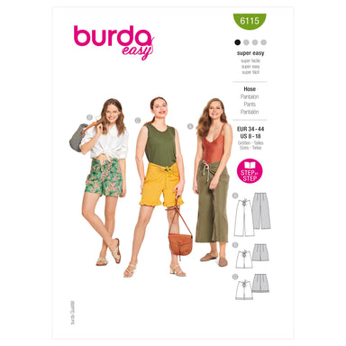 Burda Sewing Pattern 6115 Trousers and Shorts from Jaycotts Sewing Supplies