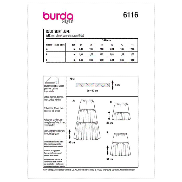 Burda Sewing Pattern 6116 Skirts from Jaycotts Sewing Supplies