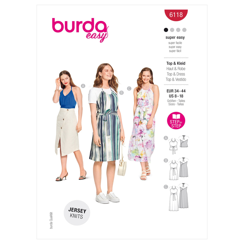 Burda Sewing Pattern 6118 Halter Top and Dress from Jaycotts Sewing Supplies