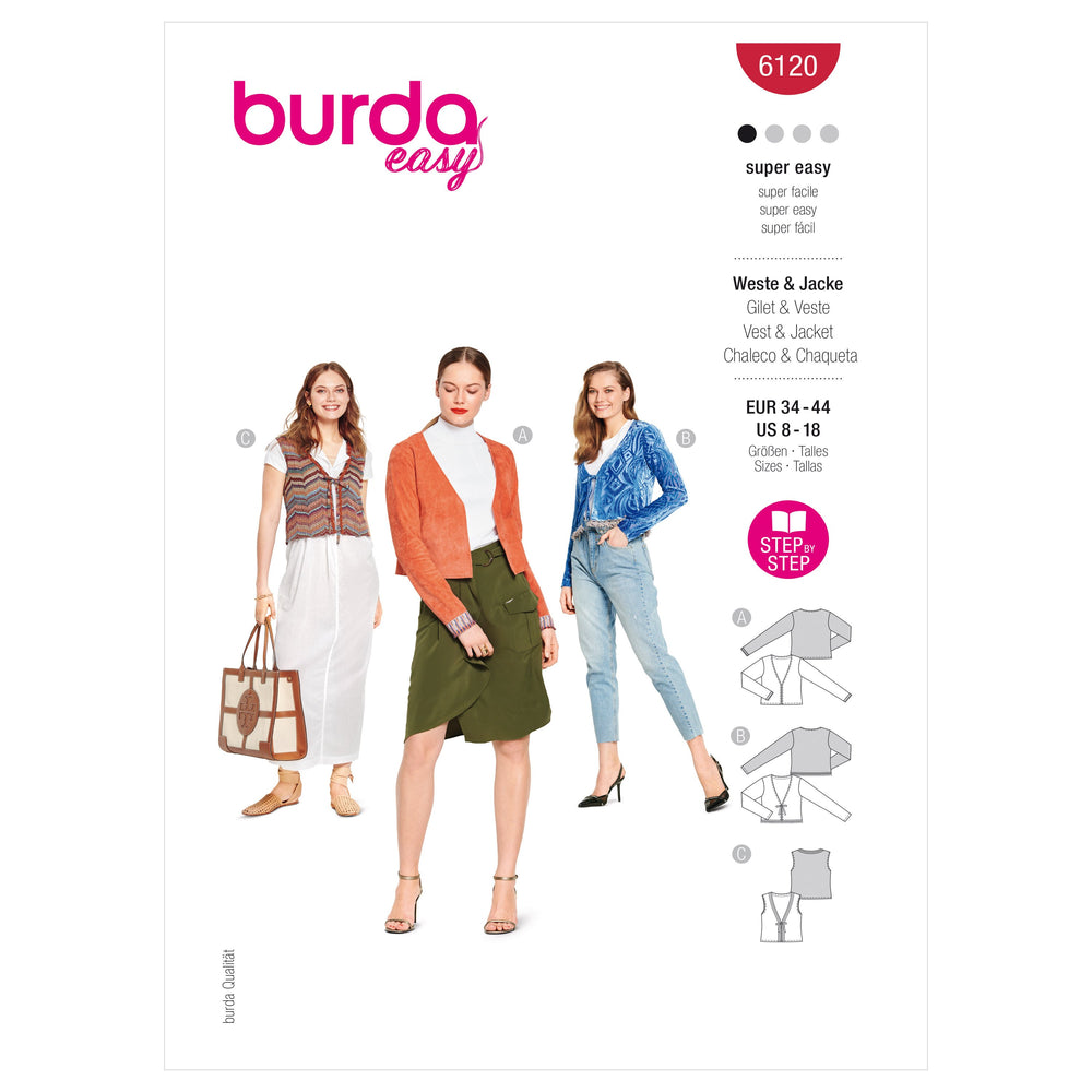 Burda Sewing Pattern 6120 Jacket and Vest from Jaycotts Sewing Supplies