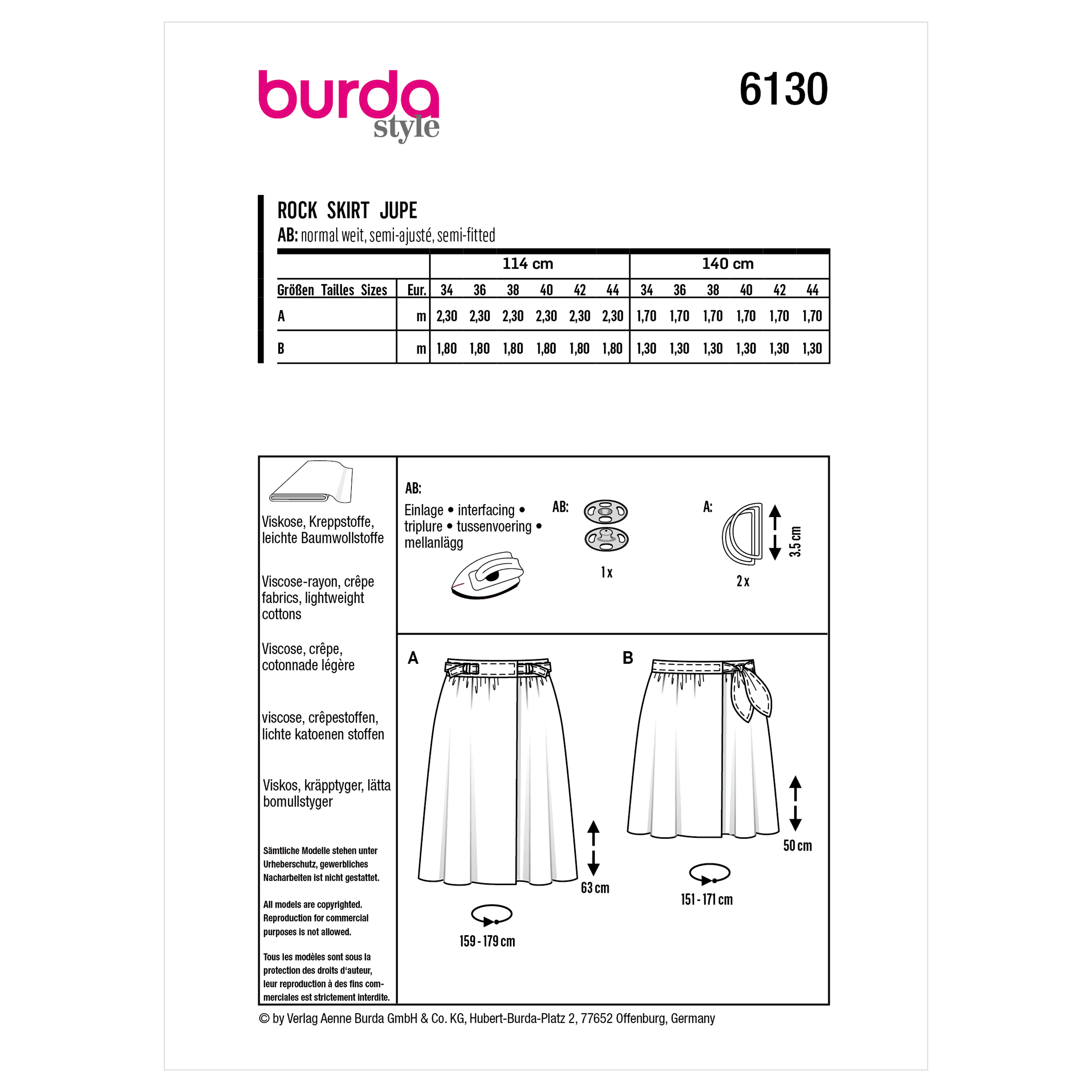 Burda Sewing Pattern 6130 Skirt from Jaycotts Sewing Supplies