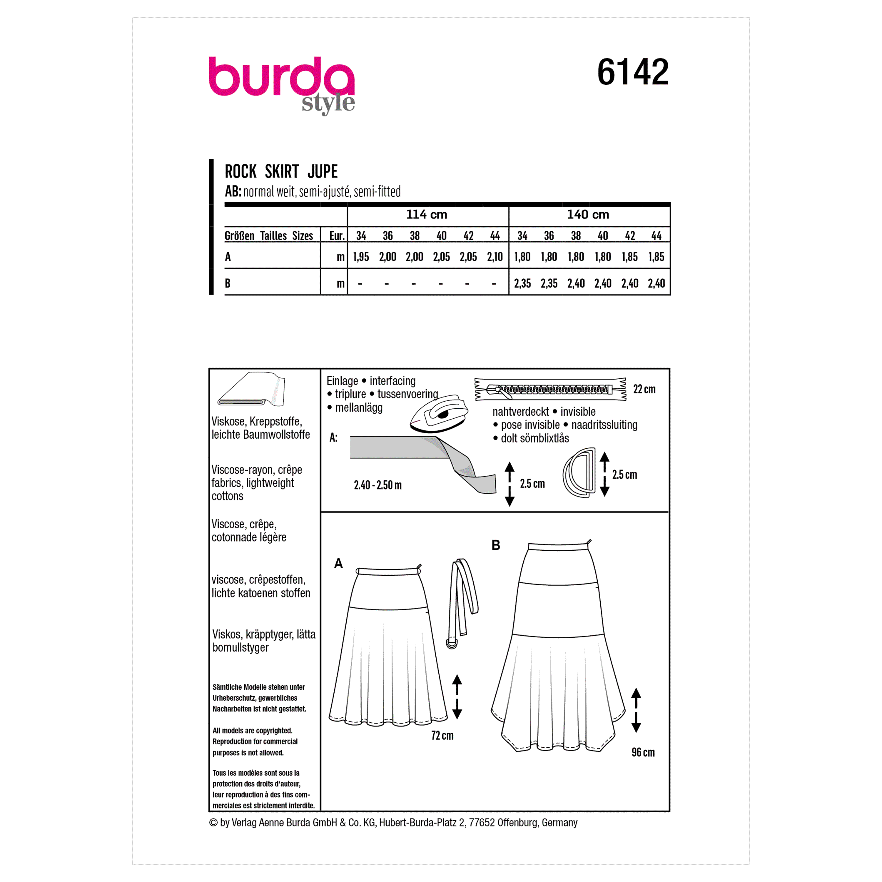 Burda Sewing Pattern 6142 Skirt from Jaycotts Sewing Supplies