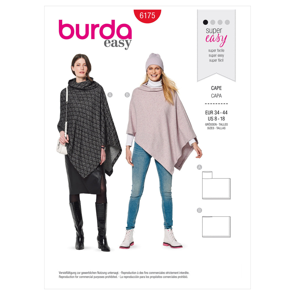 Burda Sewing Pattern 6175 Cape with roll neck from Jaycotts Sewing Supplies