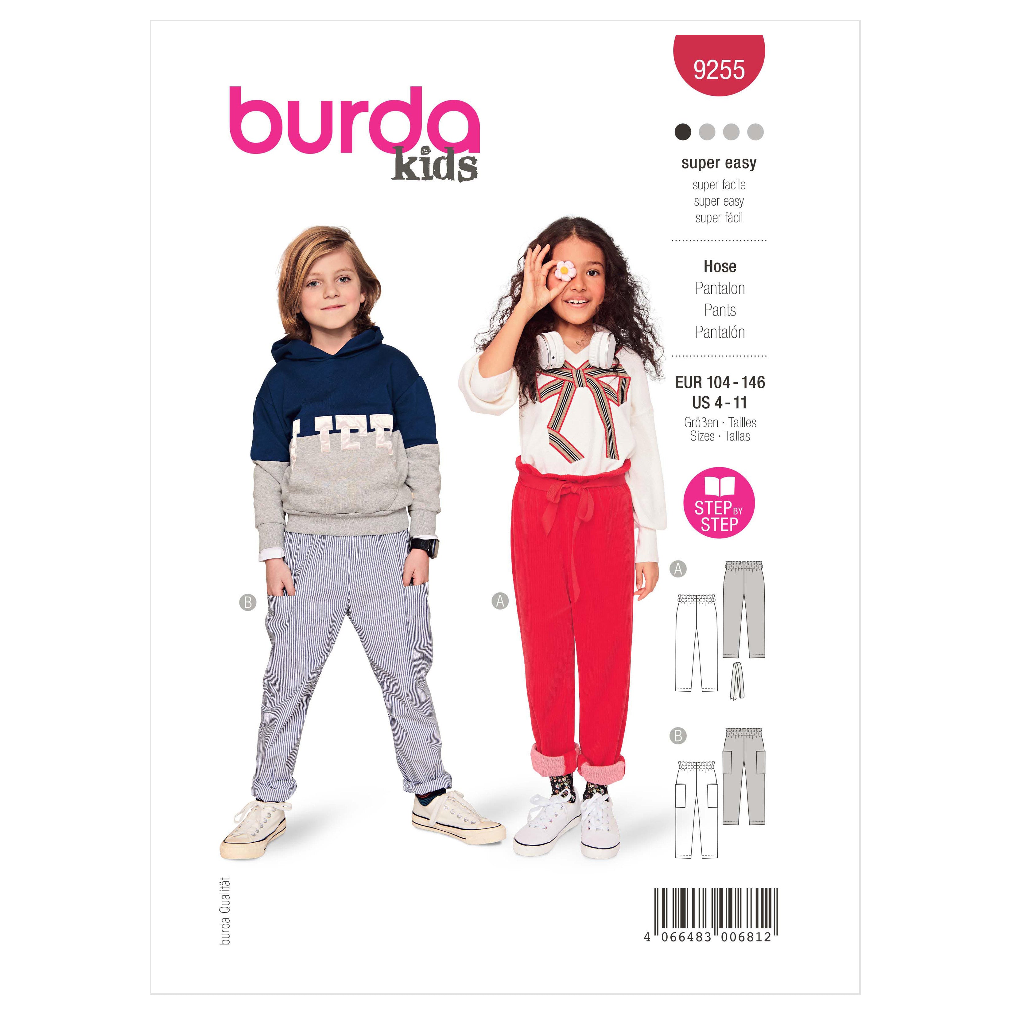 Burda Sewing Pattern 9255 Children's Pull-On Pants from Jaycotts Sewing Supplies