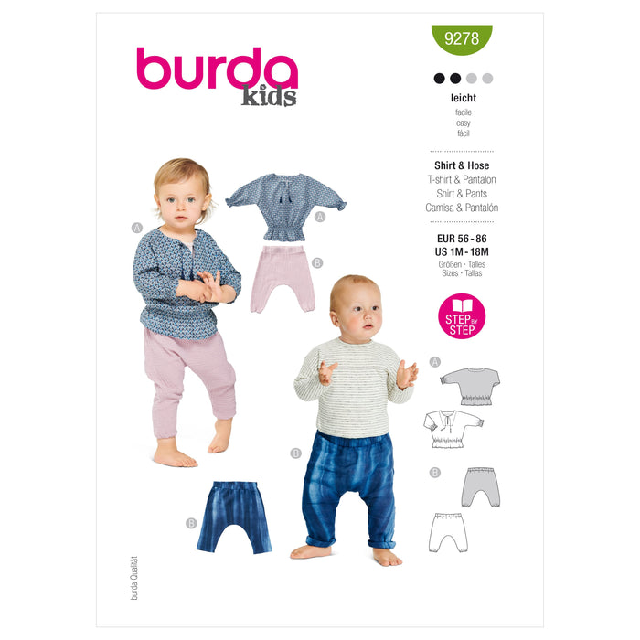 Burda Sewing Pattern 9278 Babies' Top and Trousers from Jaycotts Sewing Supplies