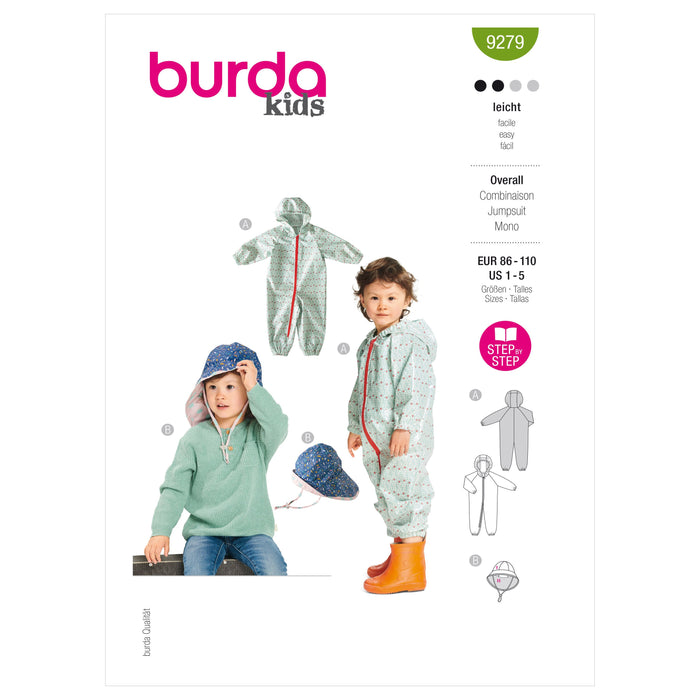 Burda Sewing Pattern 9279 Toddlers' Onesie and Hat from Jaycotts Sewing Supplies