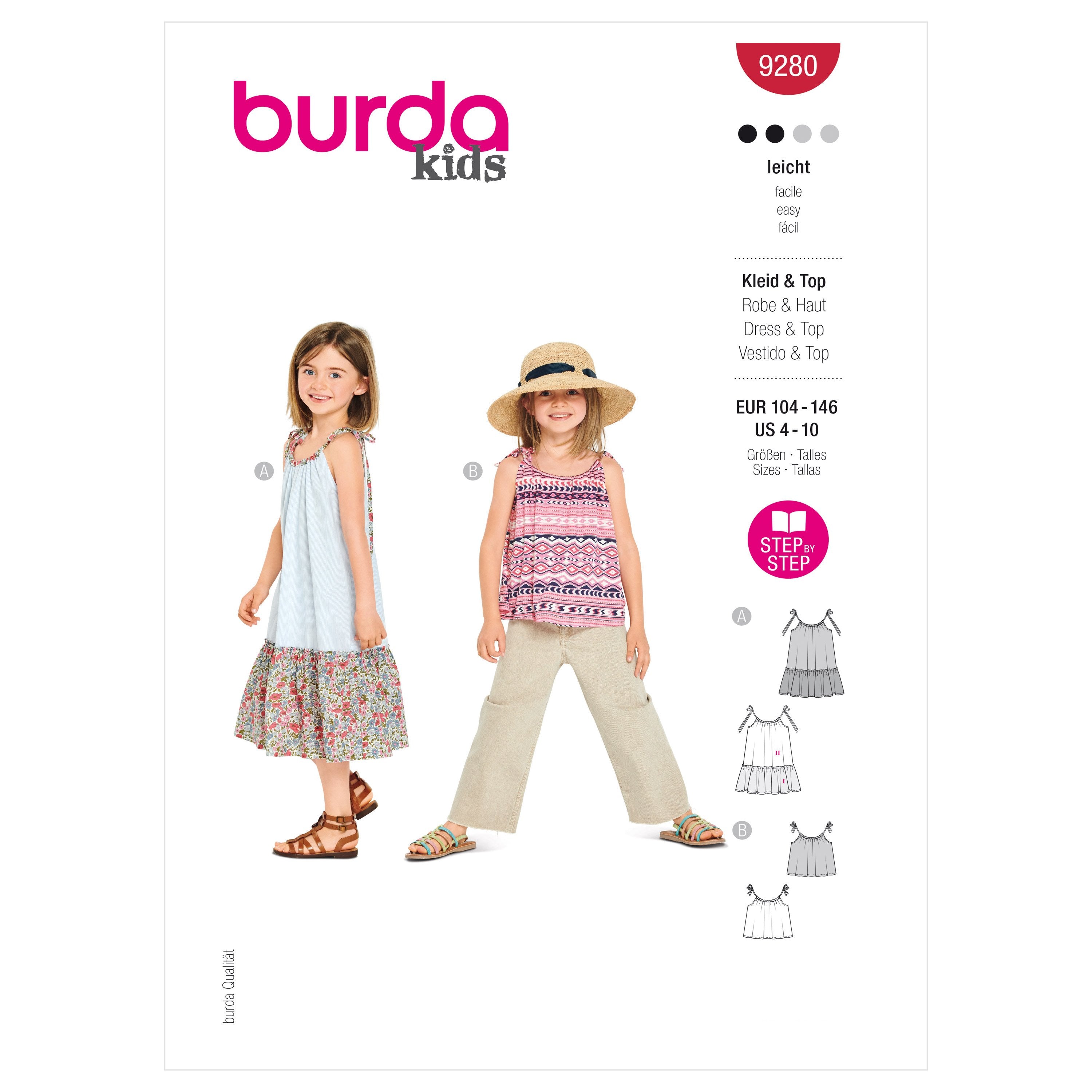 Burda Sewing Pattern 9280 Children's Top and Dress from Jaycotts Sewing Supplies