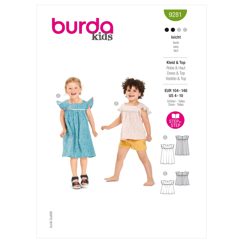 Burda Sewing Pattern 9281 Children's Top and Dress from Jaycotts Sewing Supplies