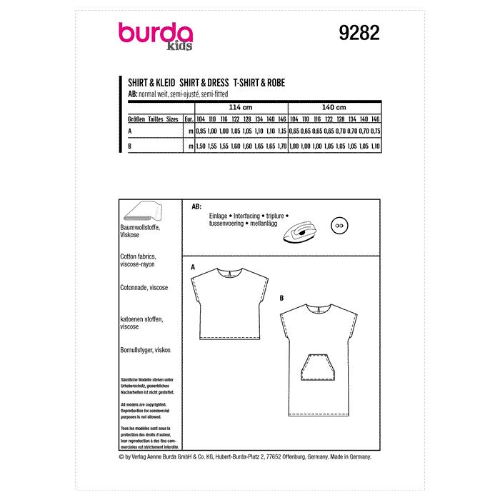 Burda Sewing Pattern 9282 Children's Top and Dress from Jaycotts Sewing Supplies