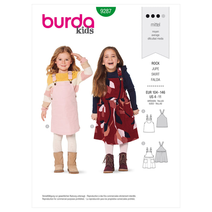 Burda Sewing Pattern 9287 Children's Bibbed skirt – Pinafore from Jaycotts Sewing Supplies