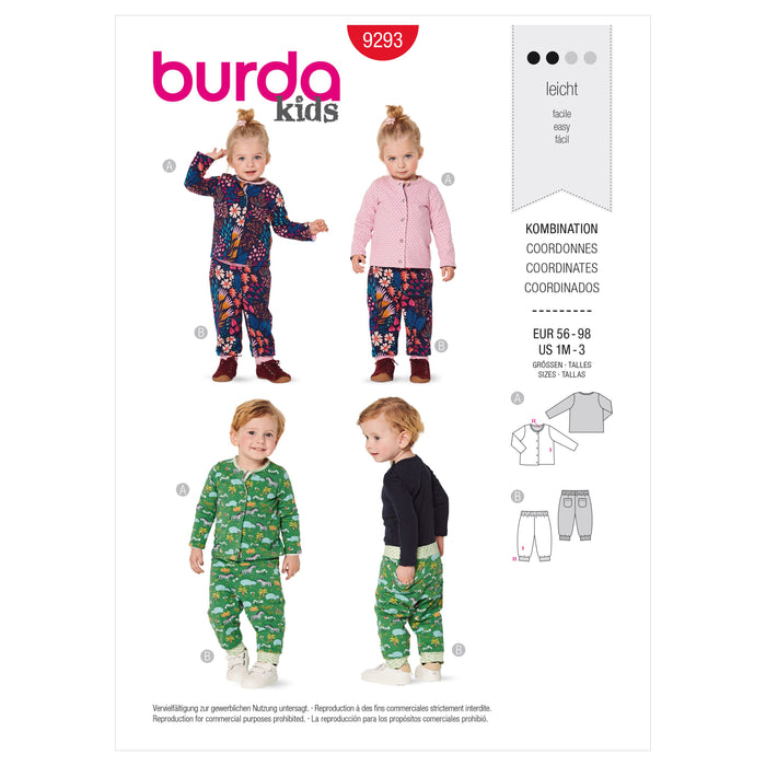 Burda Pattern 9293 Babies' Reversible Jacket and trousers from Jaycotts Sewing Supplies