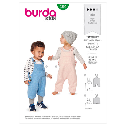 Burda Sewing Pattern 9295 Babies' Bibbed Overalls from Jaycotts Sewing Supplies