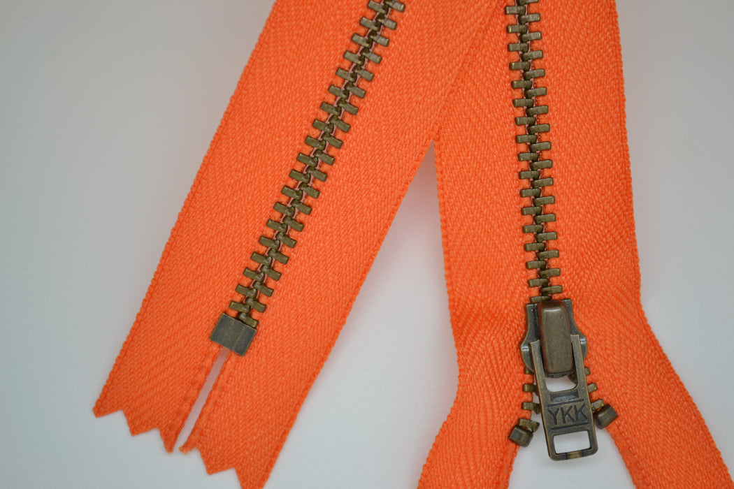 Metal Dress Zip | Antique Brass - TANGERINE from Jaycotts Sewing Supplies