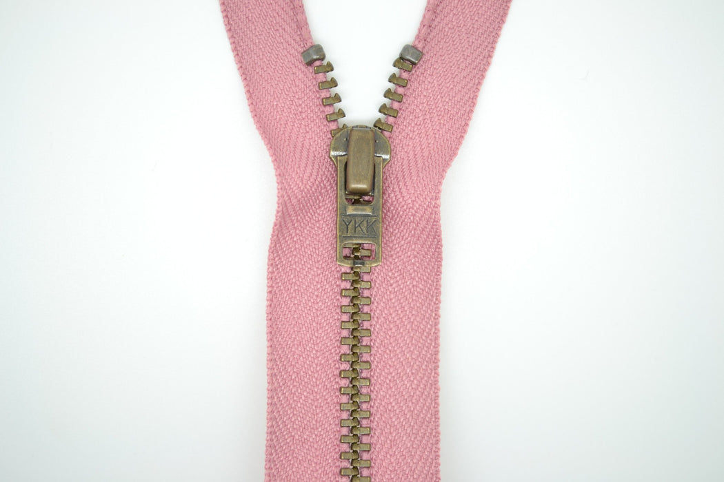 Metal Dress Zip | Antique Brass - DUSKY PINK from Jaycotts Sewing Supplies