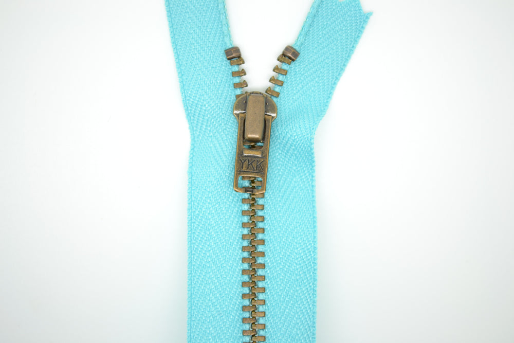 Metal Dress Zip | Antique Brass - TURQUOISE from Jaycotts Sewing Supplies