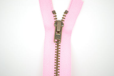 Metal Dress Zip | Antique Brass - PINK from Jaycotts Sewing Supplies