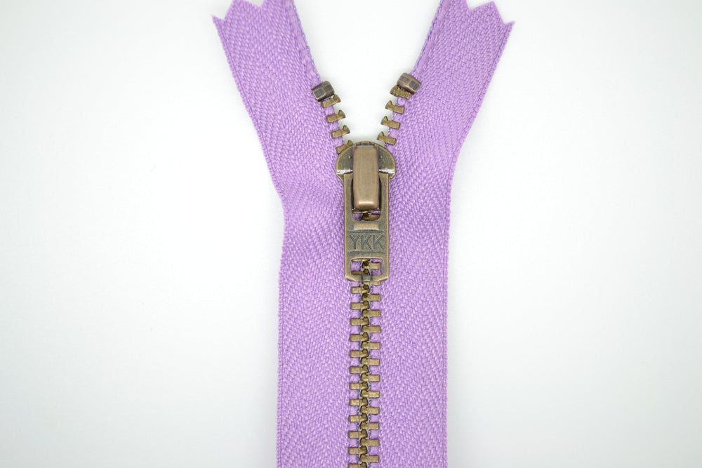 Metal Dress Zip | Antique Brass - LILAC from Jaycotts Sewing Supplies