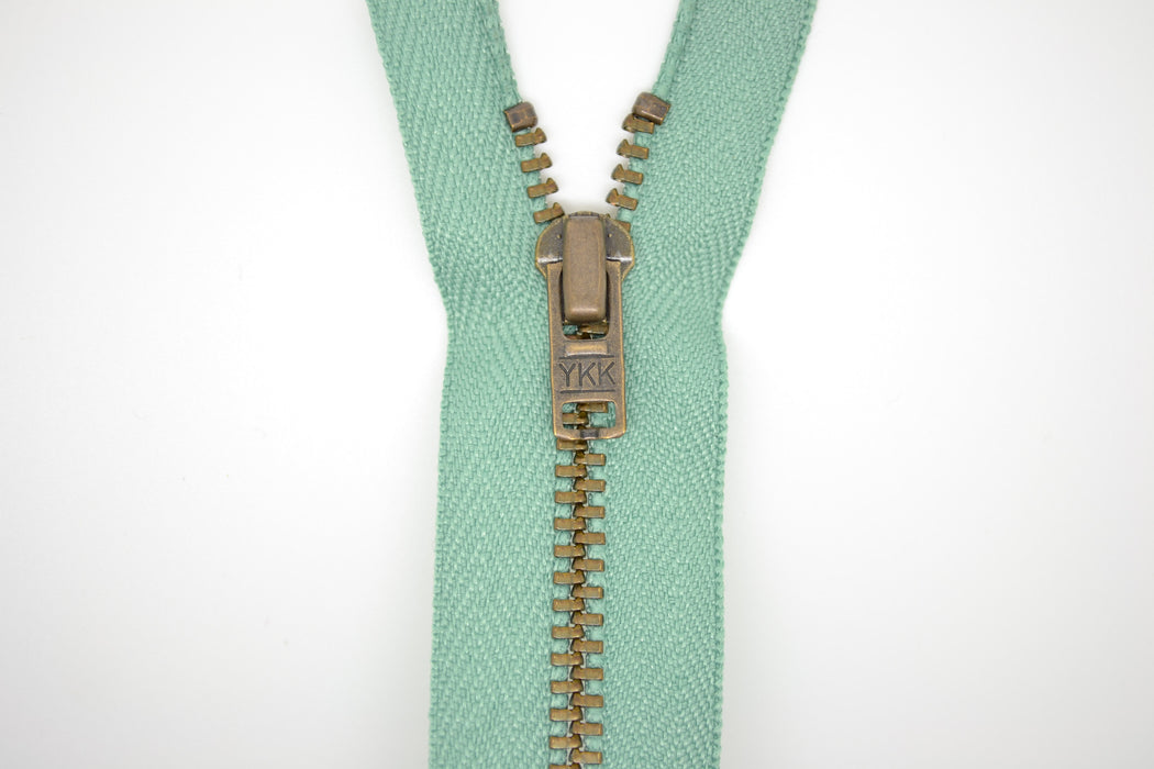 Metal Dress Zip | Antique Brass - SAGE from Jaycotts Sewing Supplies