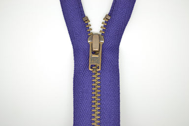 Metal Dress Zip | Antique Brass - PURPLE from Jaycotts Sewing Supplies