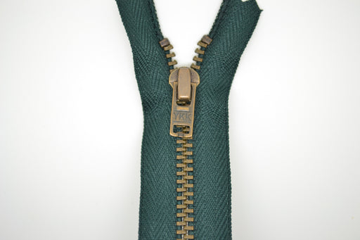 Metal Dress Zip | Antique Brass - BOTTLE GREEN from Jaycotts Sewing Supplies