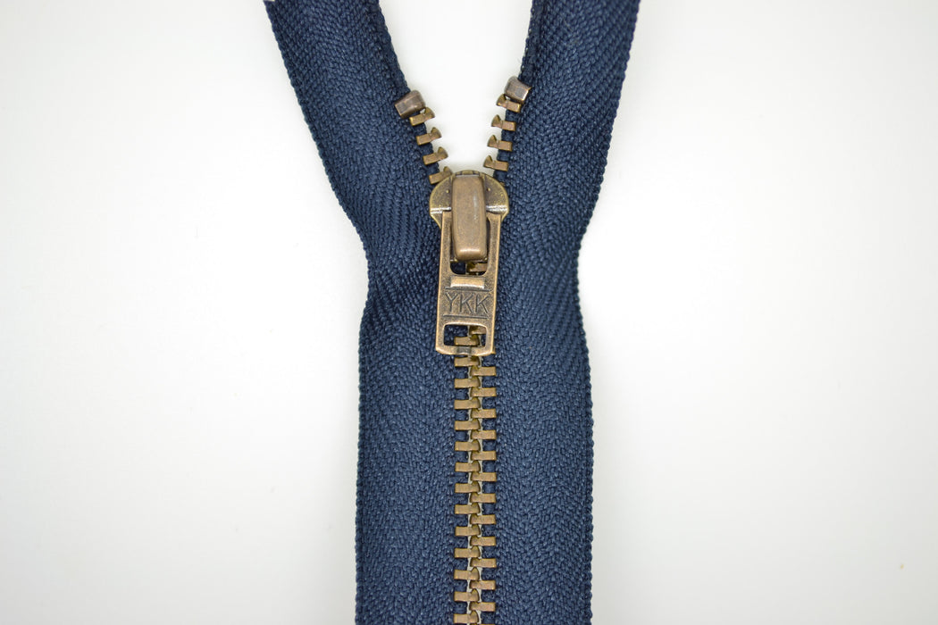 Metal Dress Zip | Antique Brass - NAVY from Jaycotts Sewing Supplies