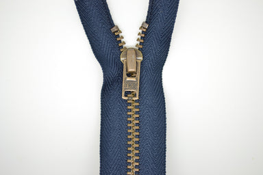 Metal Dress Zip | Antique Brass - NAVY from Jaycotts Sewing Supplies