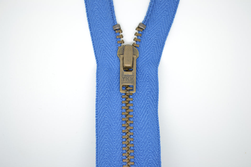 YKK Metal Dress Zip | Antique Brass - SAXE BLUE from Jaycotts Sewing Supplies