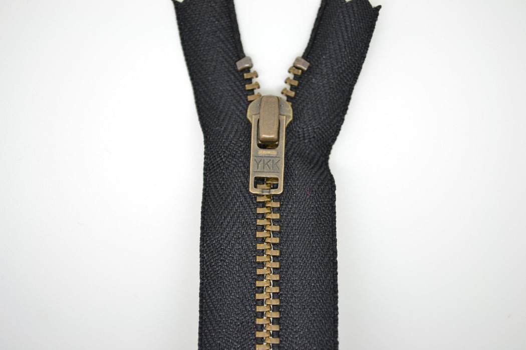 Metal Dress Zip | Antique Brass - BLACK from Jaycotts Sewing Supplies