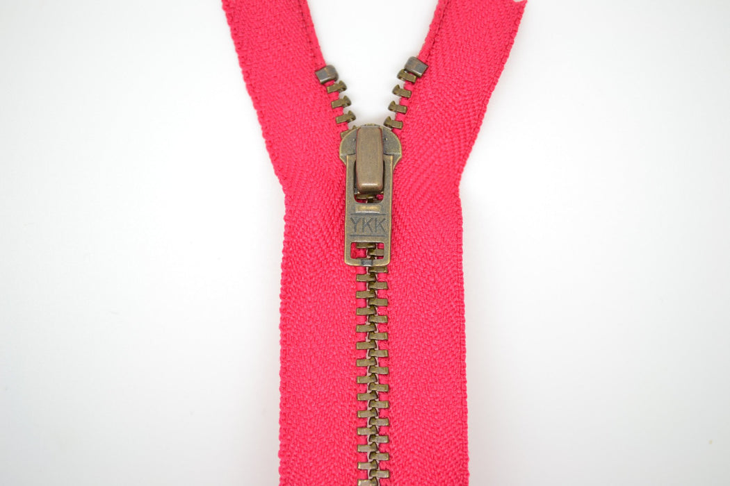 Metal Dress Zip | Antique Brass - FUCHSIA from Jaycotts Sewing Supplies