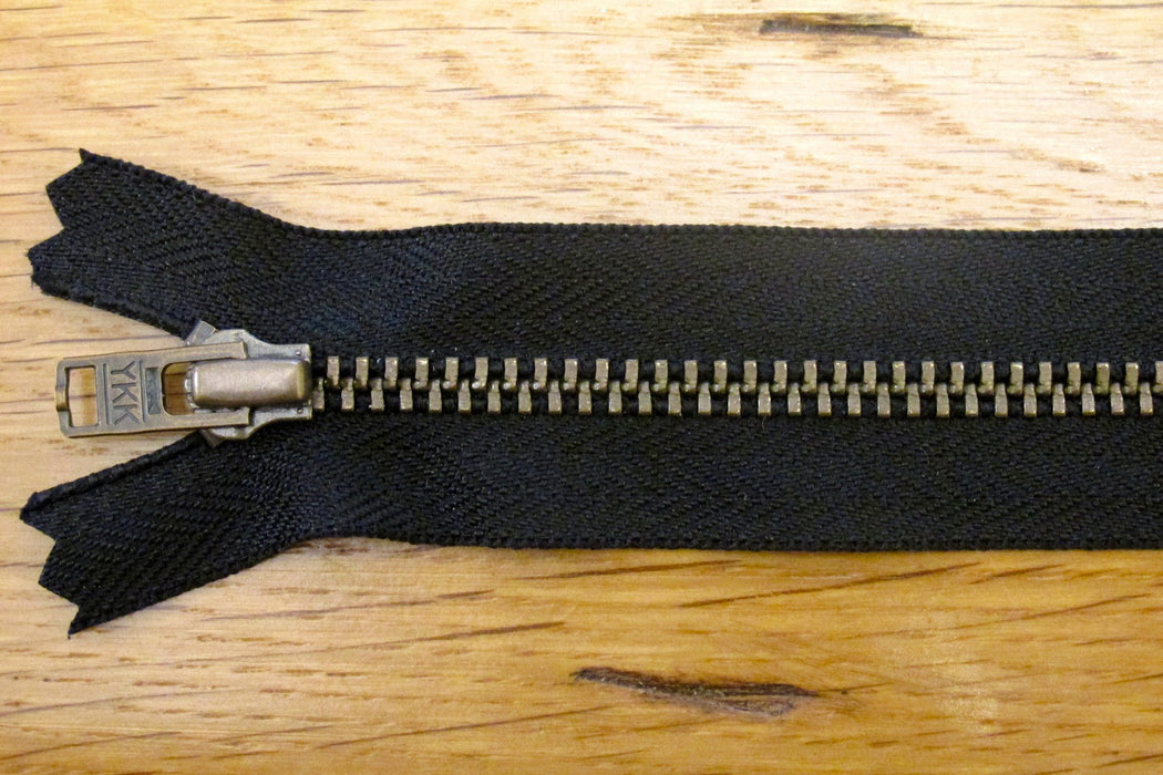 Metal Dress Zip | Antique Brass - BLACK from Jaycotts Sewing Supplies