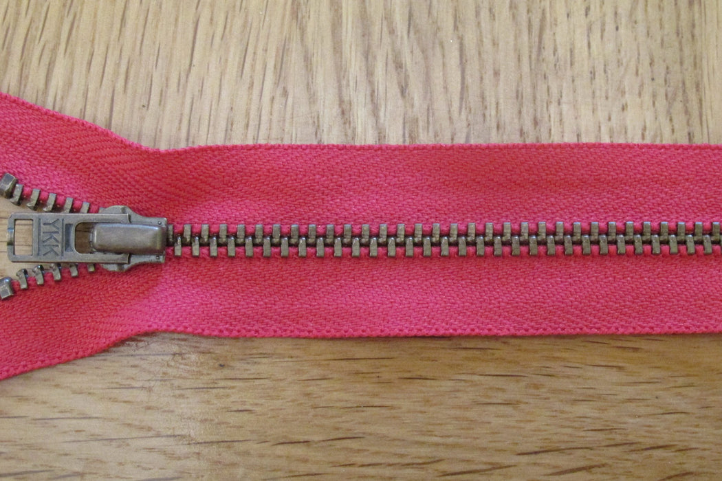 Metal Dress Zip | Antique Brass - FUCHSIA from Jaycotts Sewing Supplies