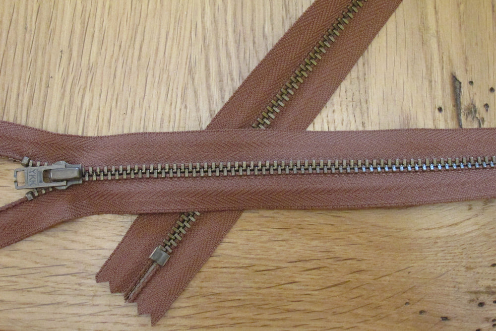 Metal Dress Zip | Antique Brass - MID BROWN from Jaycotts Sewing Supplies