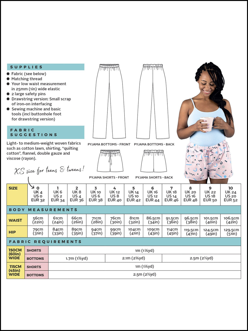 Tilly & The Buttons JAIMIE PYJAMA BOTTOMS AND SHORTS pattern from Jaycotts Sewing Supplies