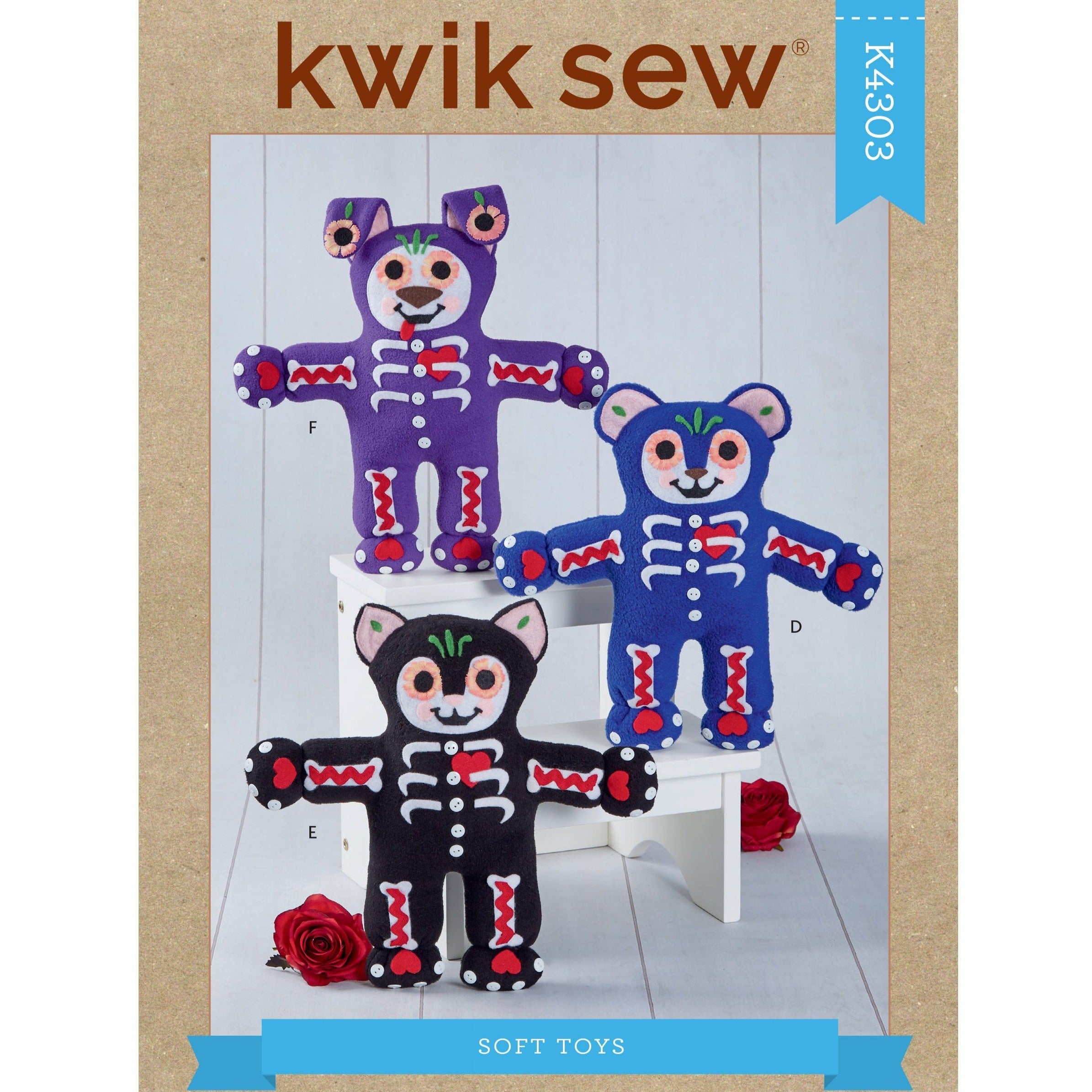 Kwik Sew 4303 Soft Toys: Bear, Cat and Dog sewing pattern from Jaycotts Sewing Supplies
