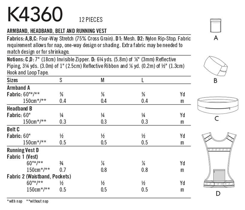 Kwik Sew 4360 Armband, Headband, Running Vest Pattern from Jaycotts Sewing Supplies