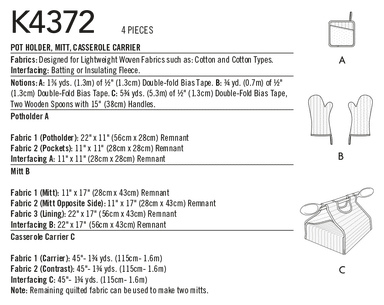 Kwik Sew 4372 Pot Holder, Mitt, Casserole Carrier Pattern from Jaycotts Sewing Supplies