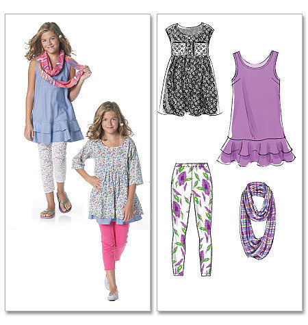 M6275 Girls' Dresses, Scarf & Leggings from Jaycotts Sewing Supplies