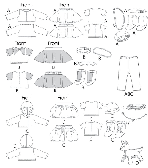 M6669 Clothes For 18' Doll, Accessories & Dog from Jaycotts Sewing Supplies