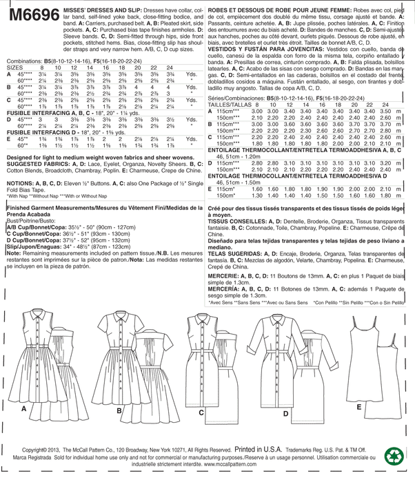 McCall's 6696 Misses' Dresses and Slip Pattern from Jaycotts Sewing Supplies