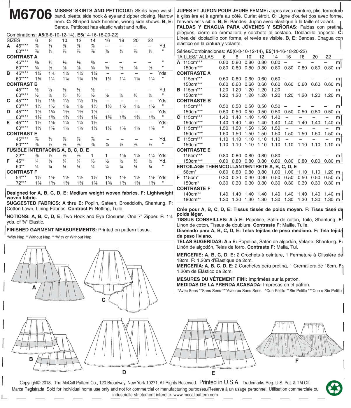McCall's Pattern: M6706 Misses' Skirts & Petticoat — jaycotts.co.uk ...