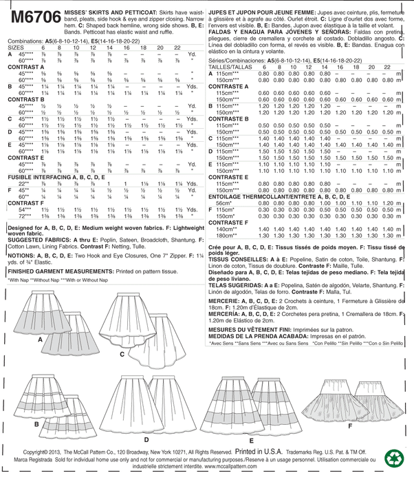 McCall's 6706 Misses' Skirts and Petticoat Pattern from Jaycotts Sewing Supplies